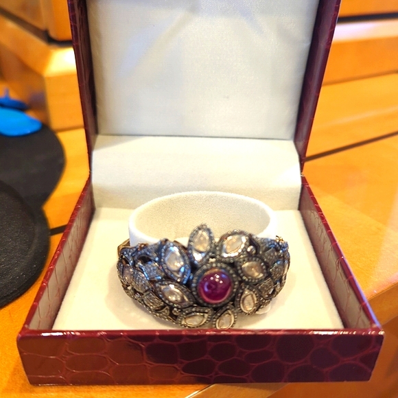 Antique Style Bangle with Ruby and Diamond - Picture 1 of 9